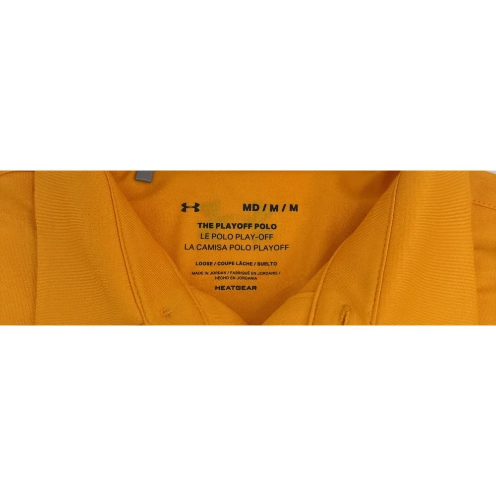 Under Armour Playoff Polo Men M Orange Blue Golf HeatGear Performance